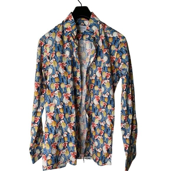 Eton 100% cotton tennis racket button down shirt slim men's size small - Picture 1 of 4